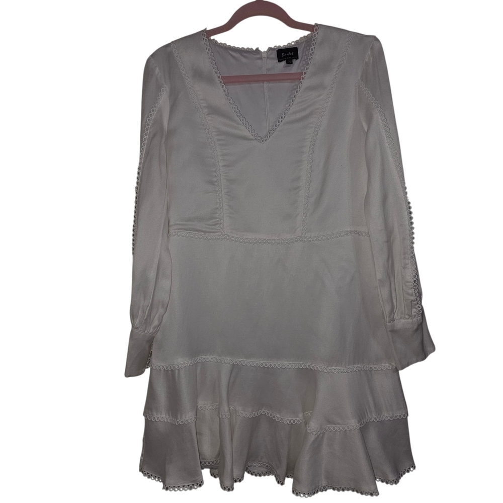 Bardot White Lace Trim Long Sleeve Mini Dress –Size Large (US 10)